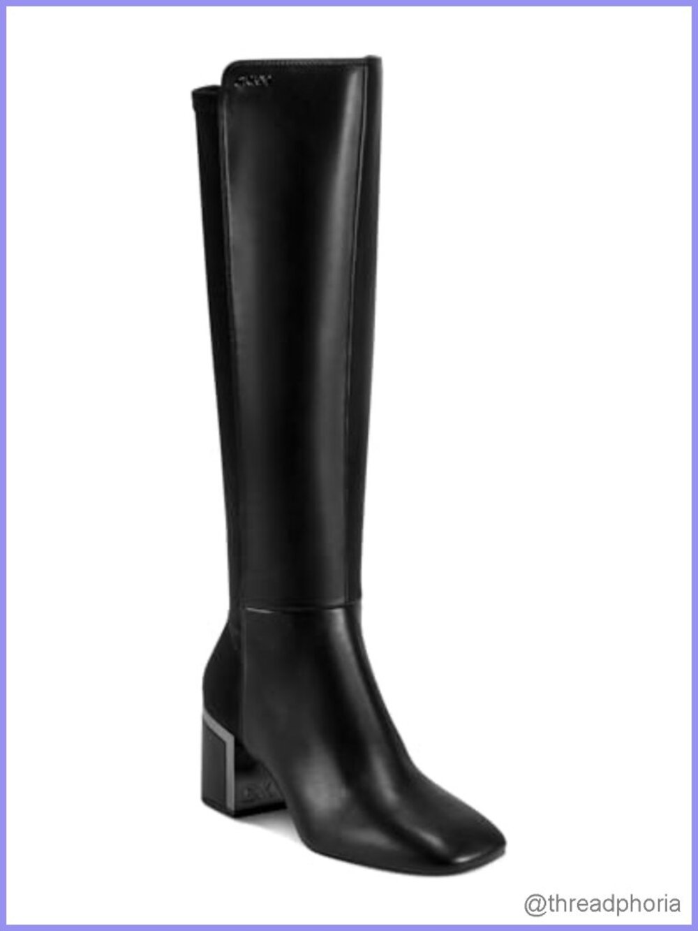 DKNY Kamiah Heeled Knee High Boot Faux Leather Square Toe